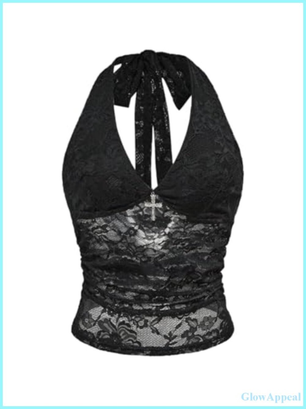 Y2K Gothic Halter Top Mesh Sheer Open Back Crop Top Rave Outfit